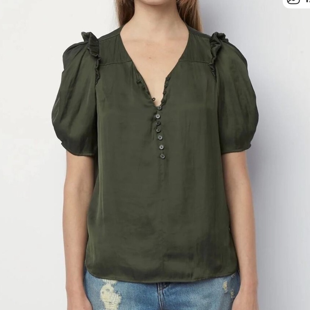 Zadig & Voltaire Dark Green Blouse with Ruffle Detail